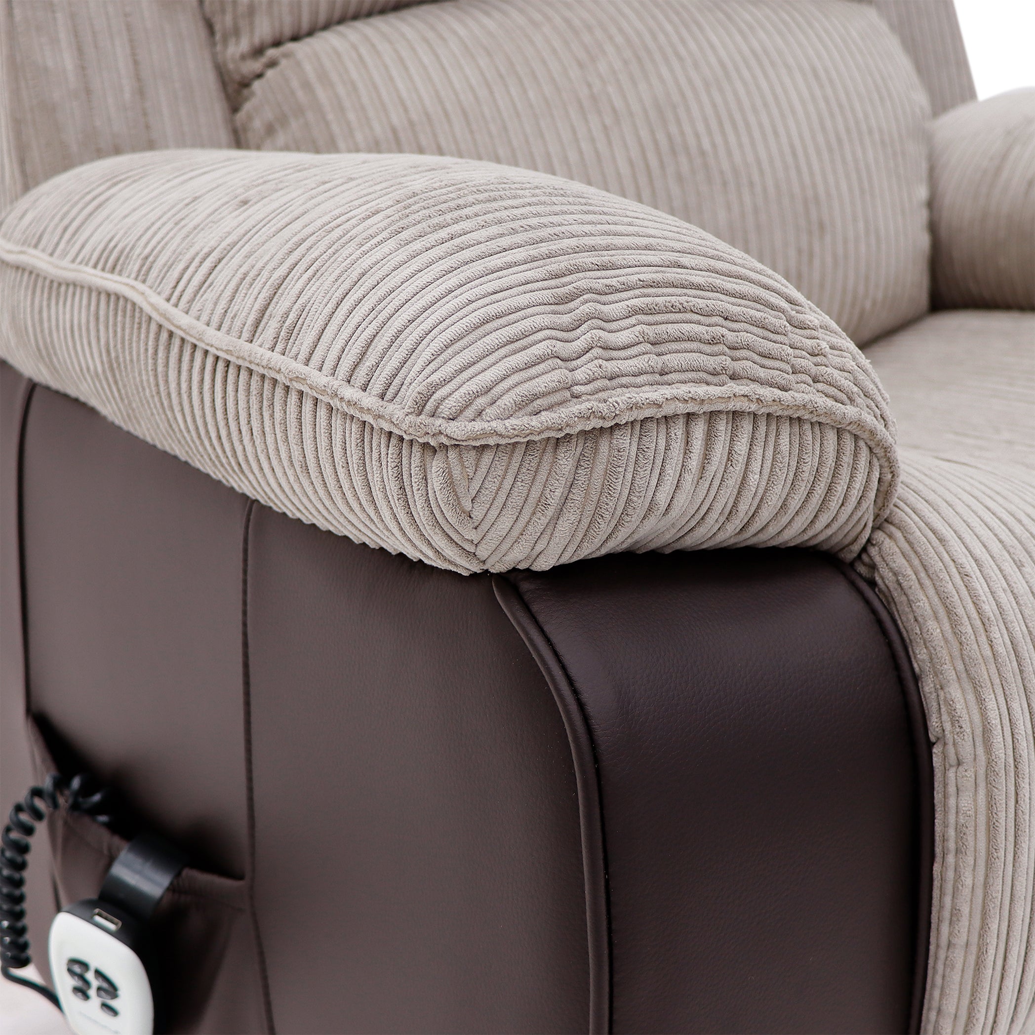 Bloomsbury Riser Recliner with Heat and Massage - Light Brown Corduroy Fabric / Brown Air Leather - Image 10