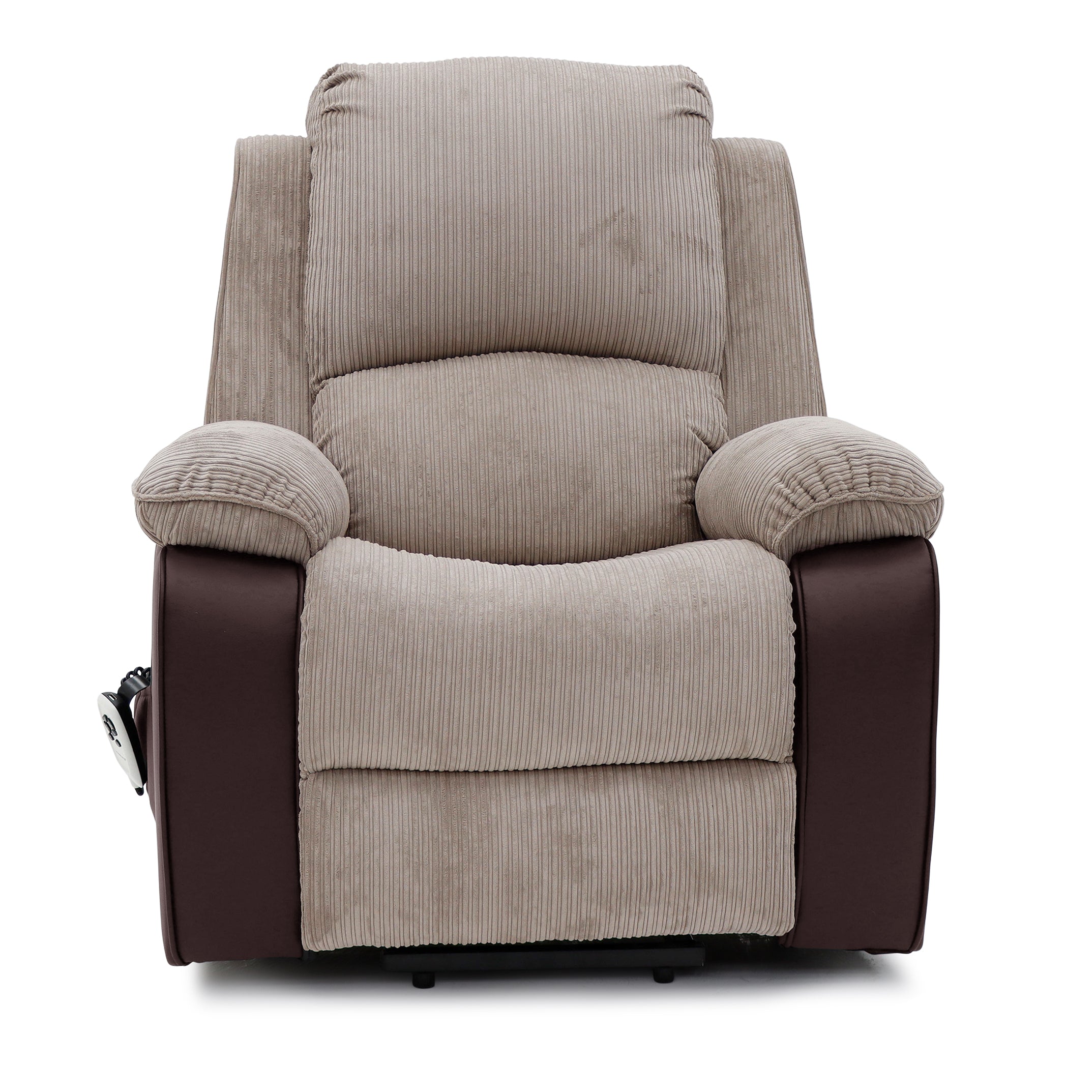 Bloomsbury Riser Recliner with Heat and Massage - Light Brown Corduroy Fabric / Brown Air Leather - Image 3