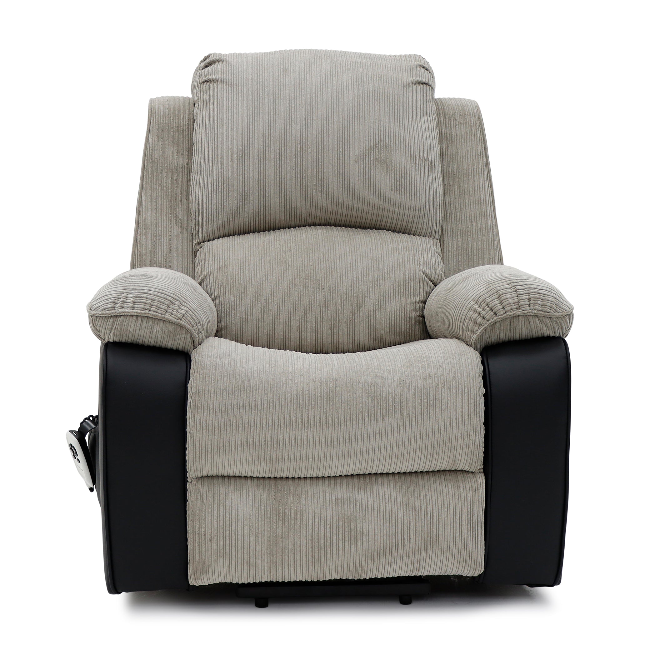 Bloomsbury Riser Recliner with Heat and Massage - Grey Corduroy Fabric / Black Air Leather - Image 3