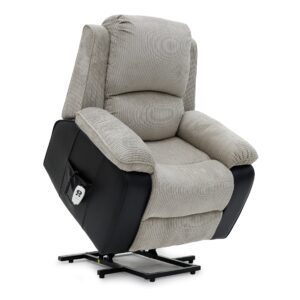 Alternative view of Bloomsbury Riser Recliner with Heat and Massage - Grey Corduroy Fabric / Black Air Leather