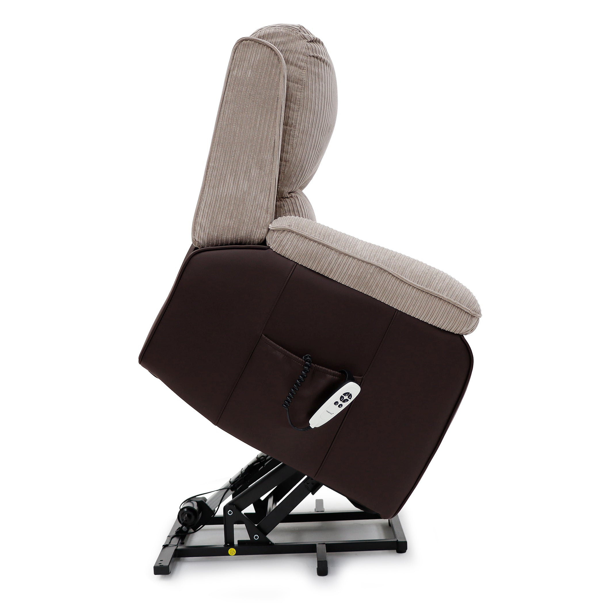 Bloomsbury Riser Recliner with Heat and Massage - Light Brown Corduroy Fabric / Brown Air Leather - Image 5