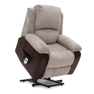 Alternative view of Bloomsbury Riser Recliner with Heat and Massage - Light Brown Corduroy Fabric / Brown Air Leather