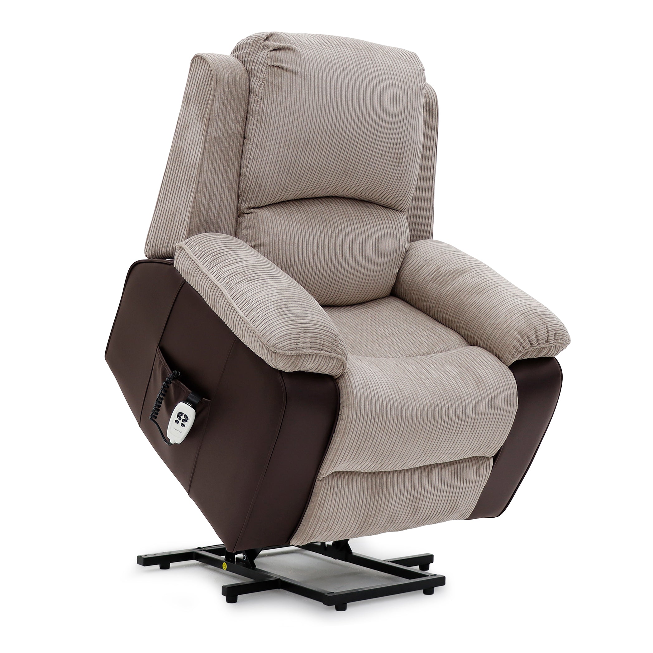 Bloomsbury Riser Recliner with Heat and Massage - Light Brown Corduroy Fabric / Brown Air Leather - Image 2