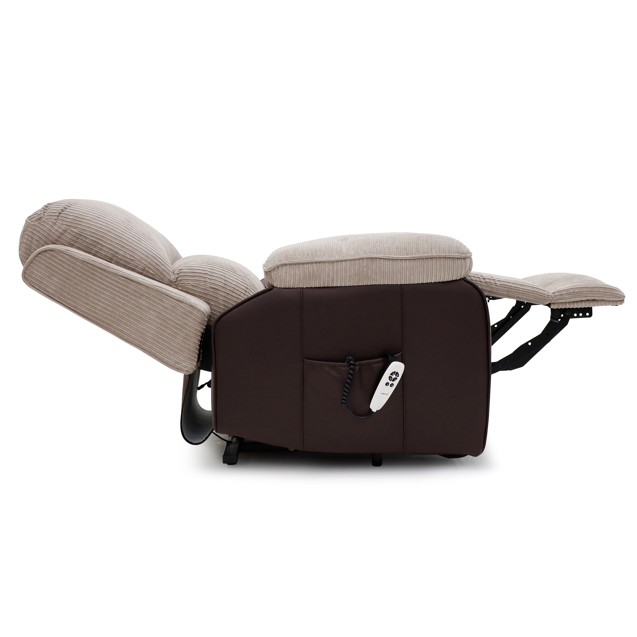 Bloomsbury Riser Recliner with Heat and Massage - Light Brown Corduroy Fabric / Brown Air Leather - Image 6