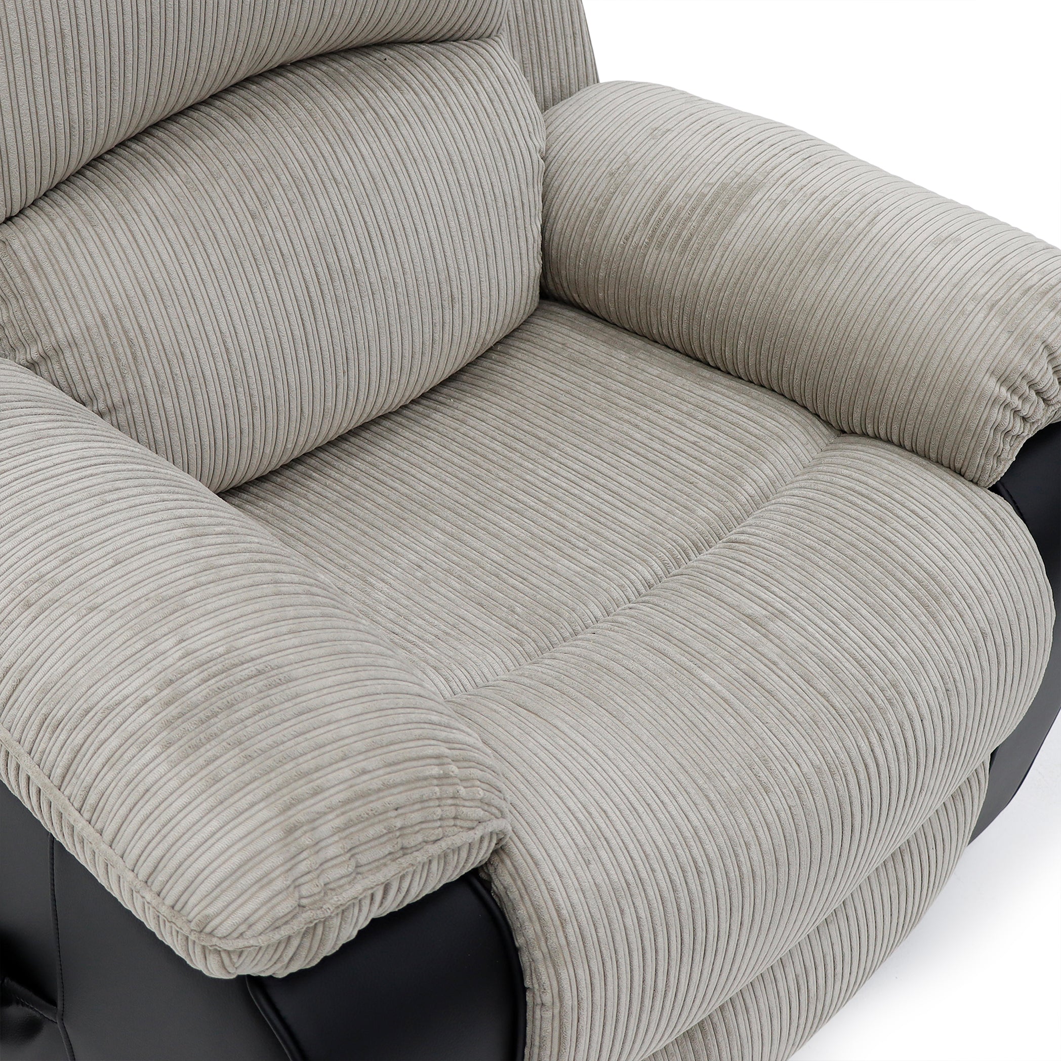 Bloomsbury Riser Recliner with Heat and Massage - Grey Corduroy Fabric / Black Air Leather - Image 9