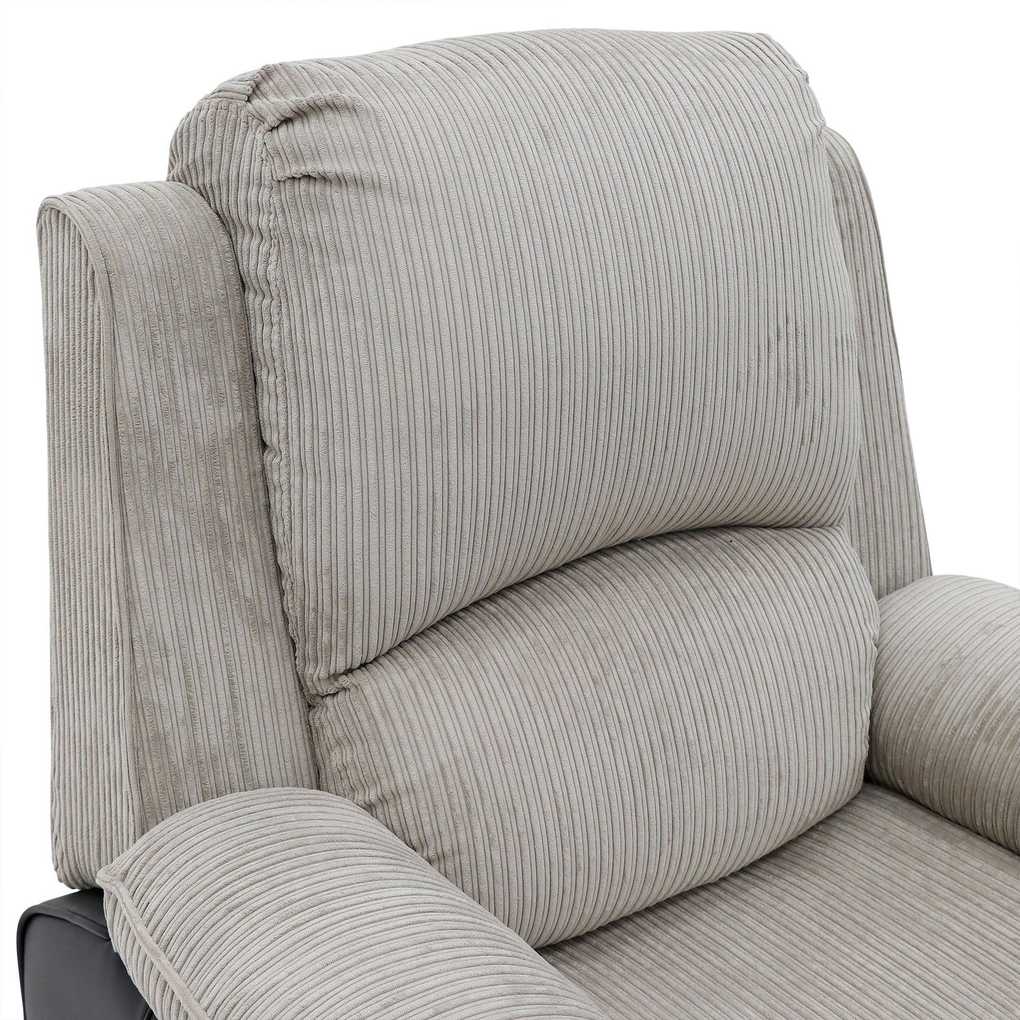 Bloomsbury Riser Recliner with Heat and Massage - Grey Corduroy Fabric / Black Air Leather - Image 8