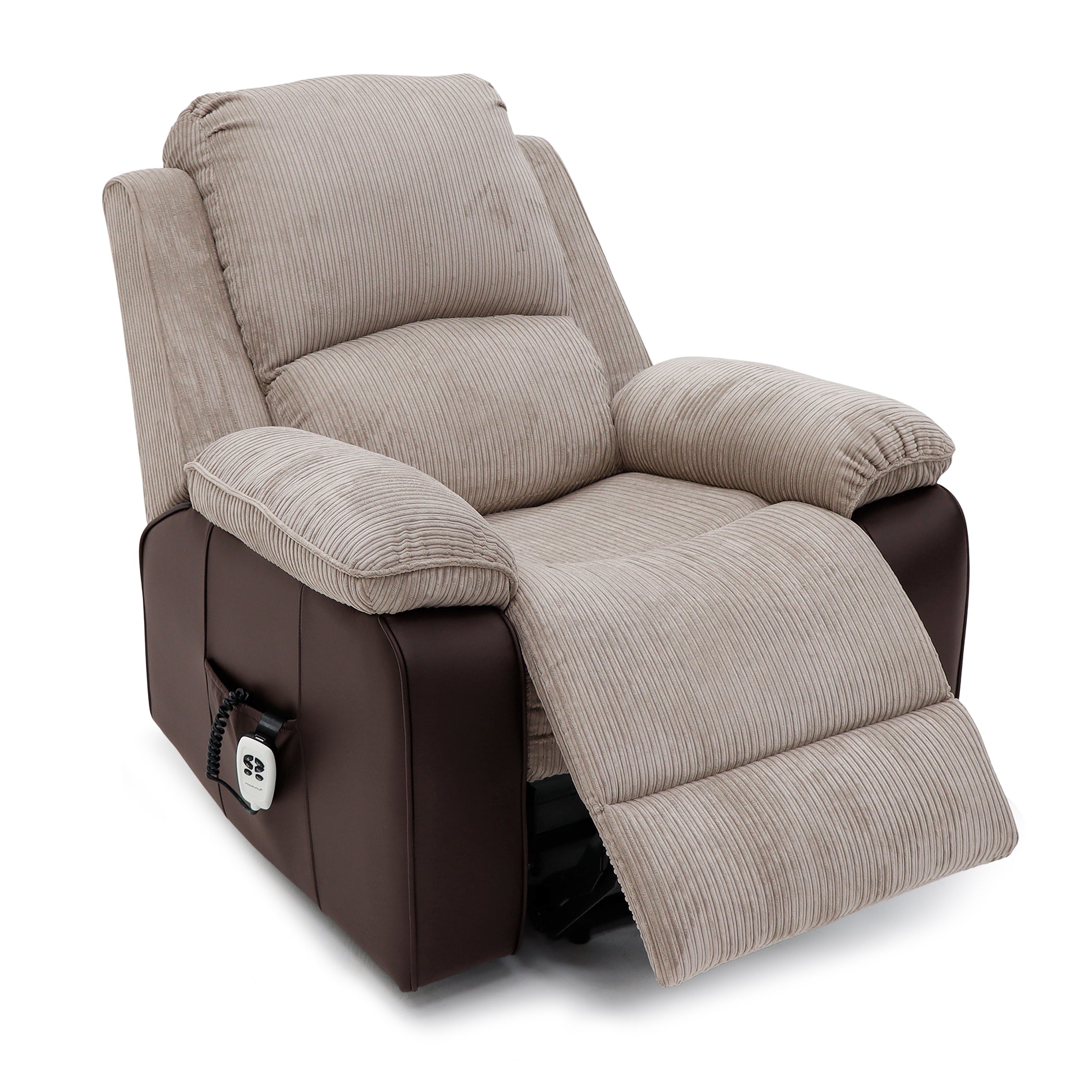 Bloomsbury Riser Recliner with Heat and Massage - Light Brown Corduroy Fabric / Brown Air Leather - Image 4